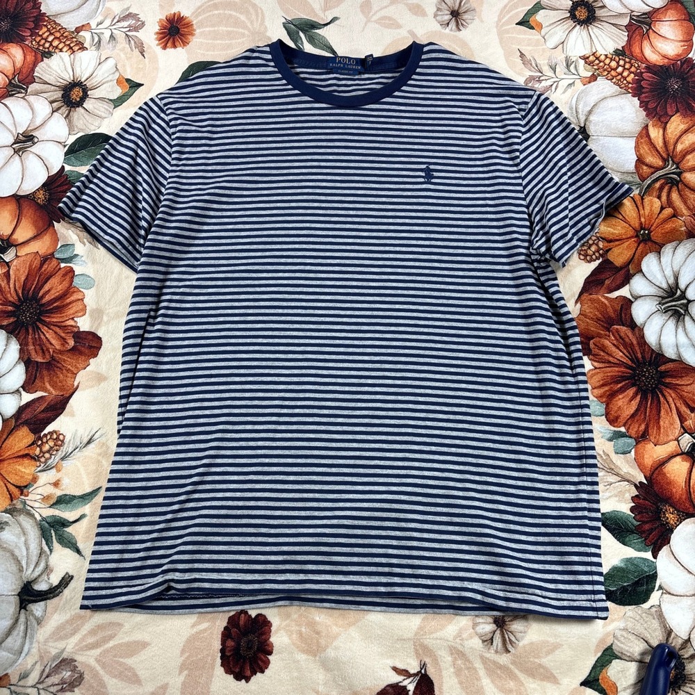 Polo Ralph Lauren Classic Fit Striped T-Shirt Mens Pony Navy Gray Size Large